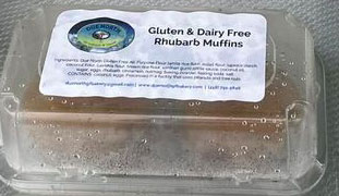 photo of dairy-free gluten-free rhubarb muffin