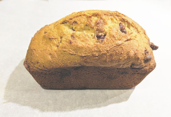 photo of a loaf of 
gluten-free banana chocolate chip quick bread
