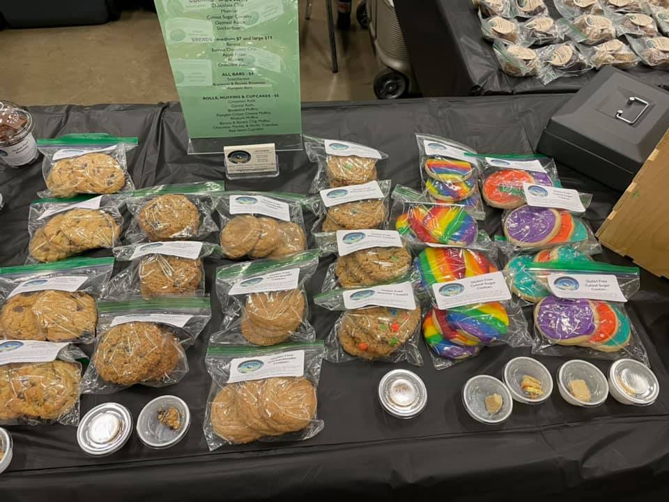 photo of Table top with many packaged gluten-free products for sale